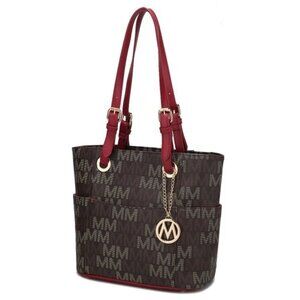 Cavalli Tote Brown/Red Straps with Luxurious Gold-Tone Hardware MKF NWT